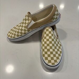 VANS CLASSIC Slip On Shoes Checkered Taupe Men's Canvas Sneakers Size 10.5